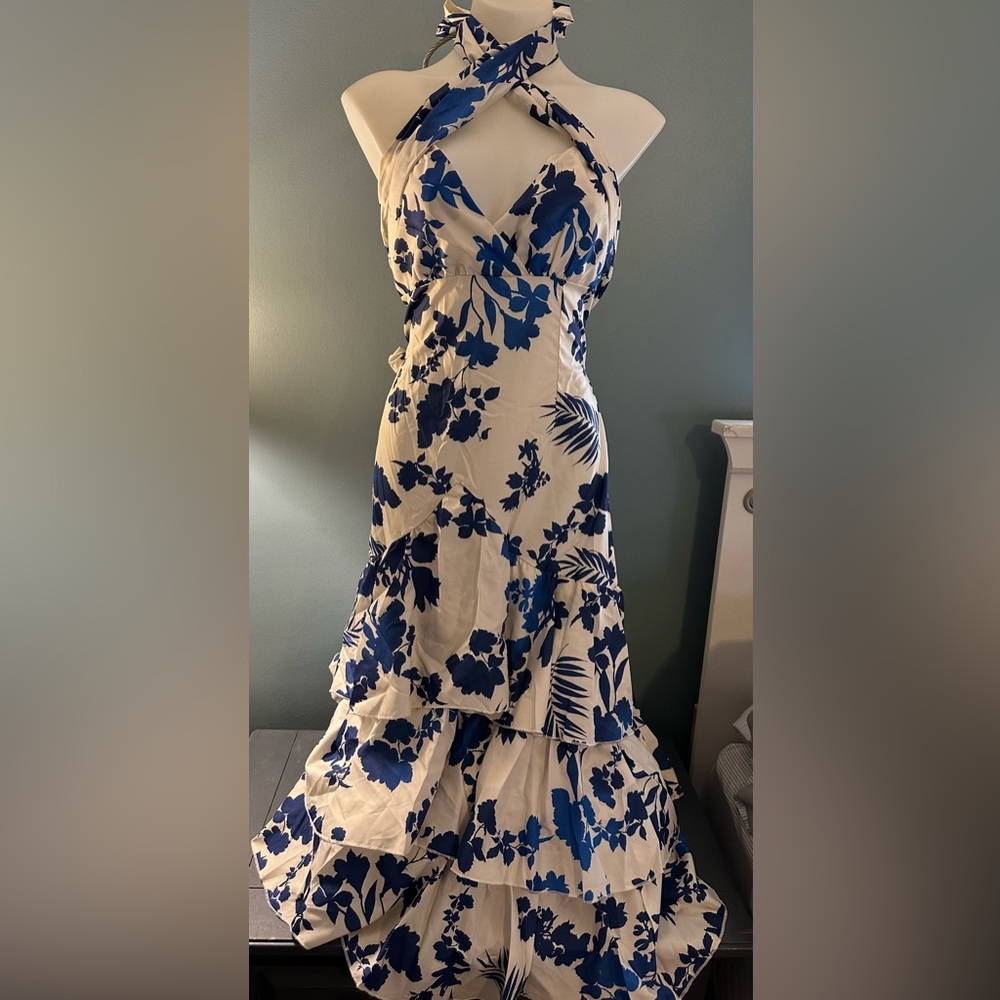 Talia Style Maxi Floral Blue and Cream Dress medium - Picture 4 of 10